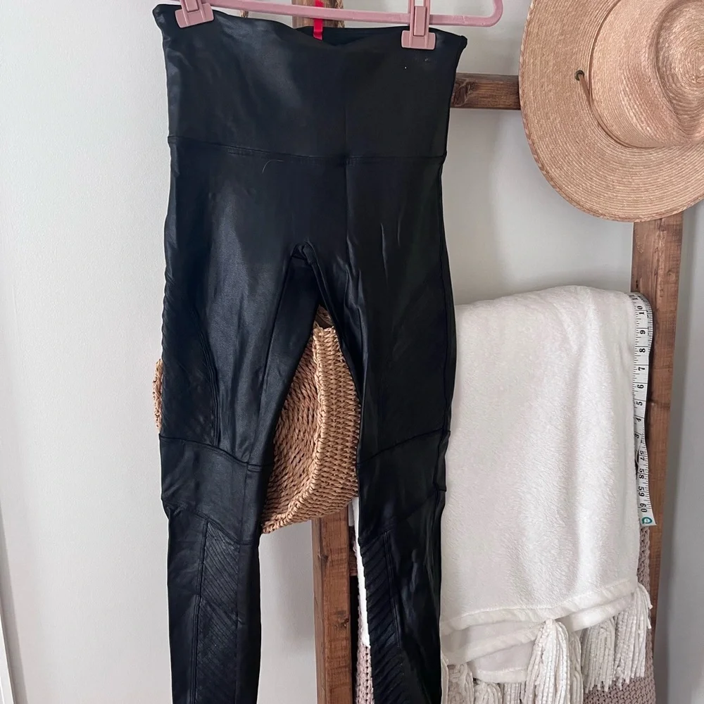 Spanx Faux Leather Moto Leggings XL Black - Picture 1 of 4